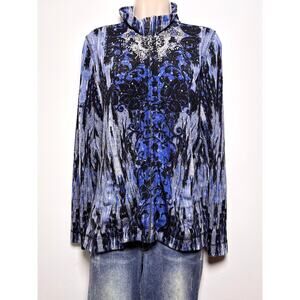 Vintage Y2K Fairygrunge Full Zip Longsleeve Bedazzled Collar Abstract